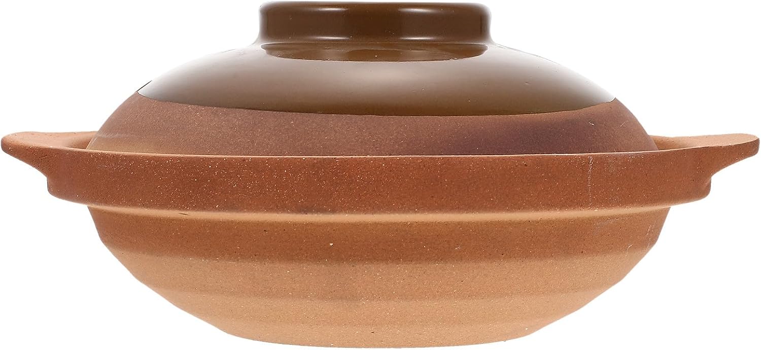 Sosoport Ceramic Casserole Pot 22cm Shallow Stew Pot Traditional Clay Cookware Home Stove for Rice Hot and Stewing in Kitchen Supplies