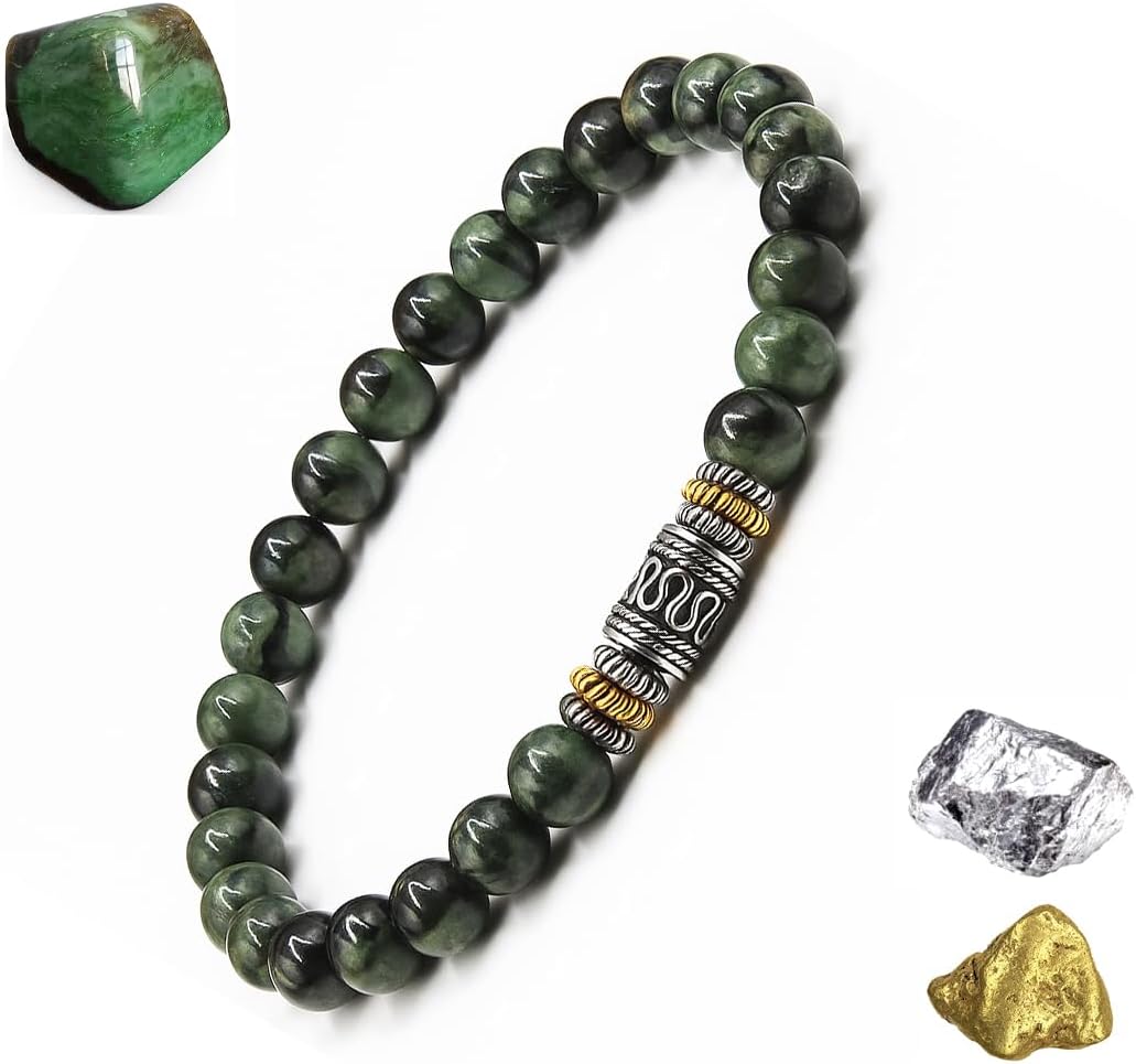 Kartini Studio Jade Beads Bracelet, Green Jade and Sterling Silver Beads Bracelet, Quality Bead Jewelry