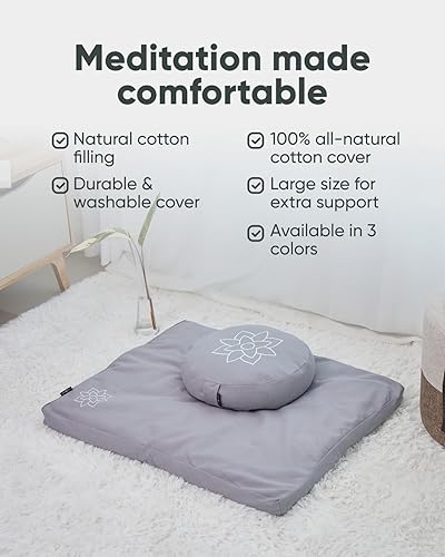 Miniatura 4 de Mindful & Modern Zabuton - Tapete de meditación relleno de algodón para yoga y meditación, cojín de meditación Zabuton para soporte de rodillas y