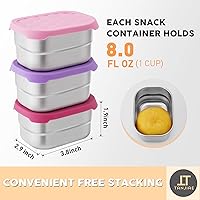 Vista 3 de Recipientes Pequeños (1 Taza) de Acero Inoxidable para Bocadillos para Niños Recipientes de Comida Fáciles de Abrir a Prueba de Fugas con Tapas