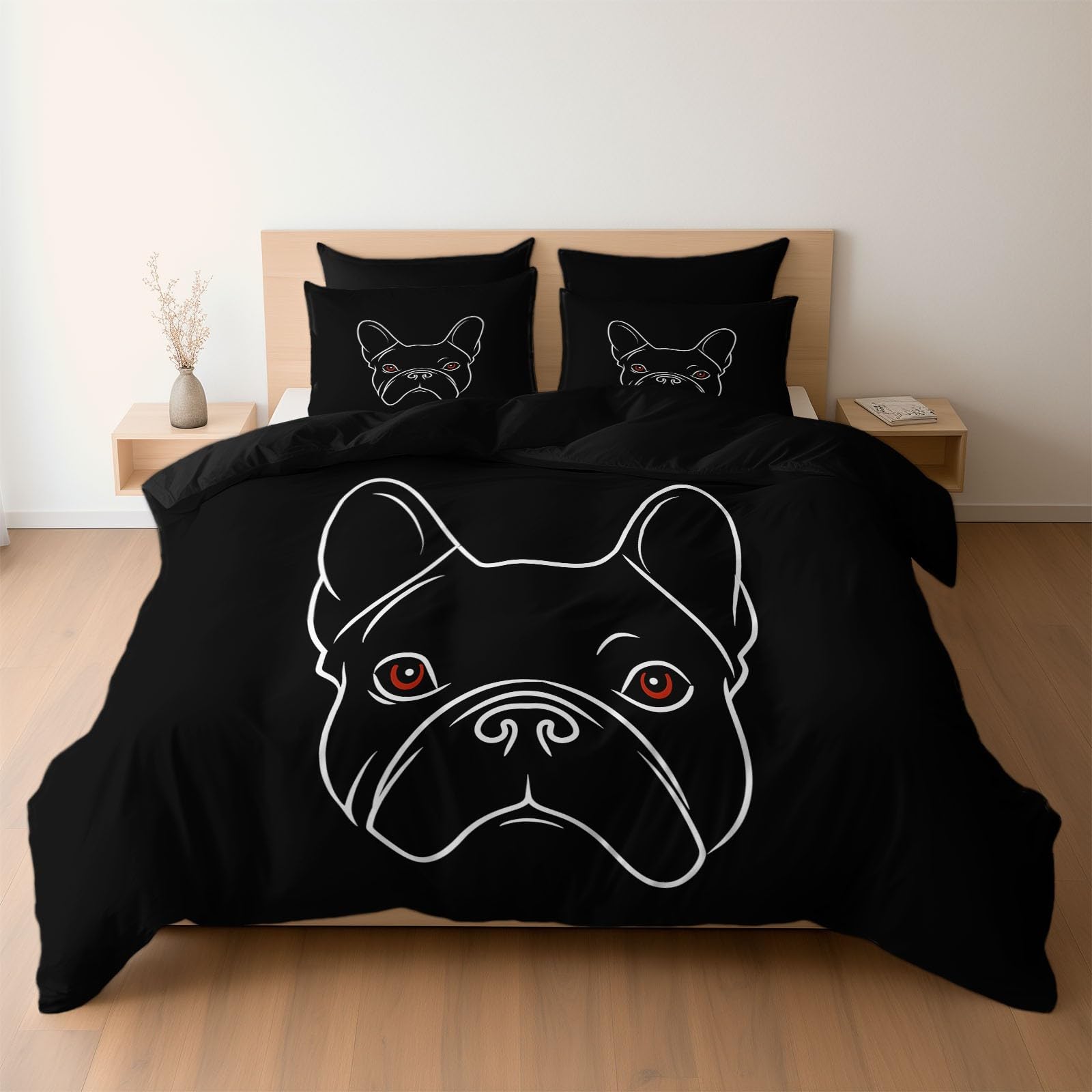 Generisch Minimalistische Linie 3-teiliges Bettwäsche-Set, 1 Bettbezug 240 x 220 cm und 2 Kissenbezüge 80 x 80 cm, Schwarz, Haustier Hund Textur, Pflegeleicht, Erwachsene, Schlafzimmer