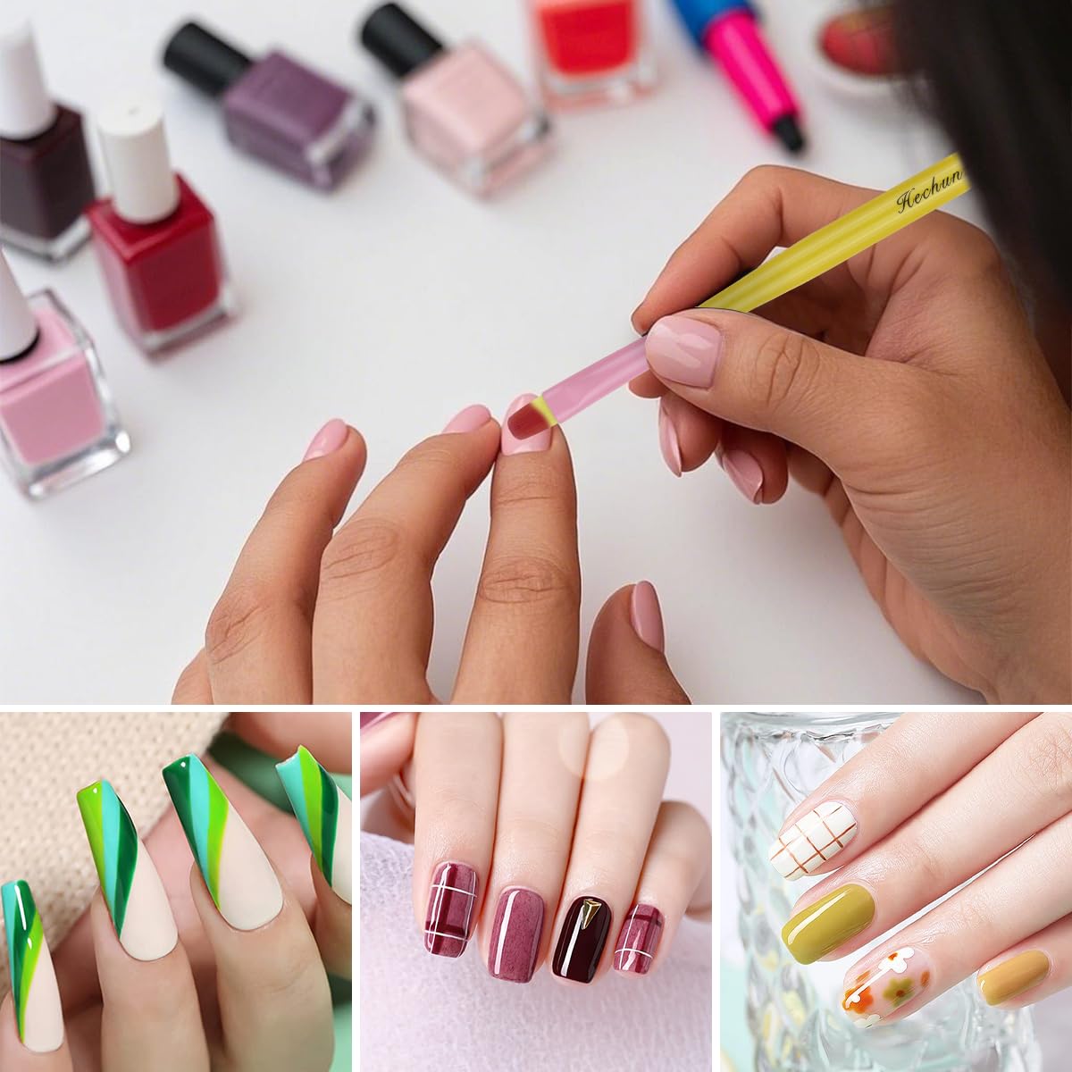 Pennelli per Unghie, Hechunzi 7 Pezzi Pennello per Gel Estensione Unghie Nail Art UV Gel Pittura Strumento per Decorazioni Unghie Painting Detailing Salone Casa Manicure DIY (Giallo)
