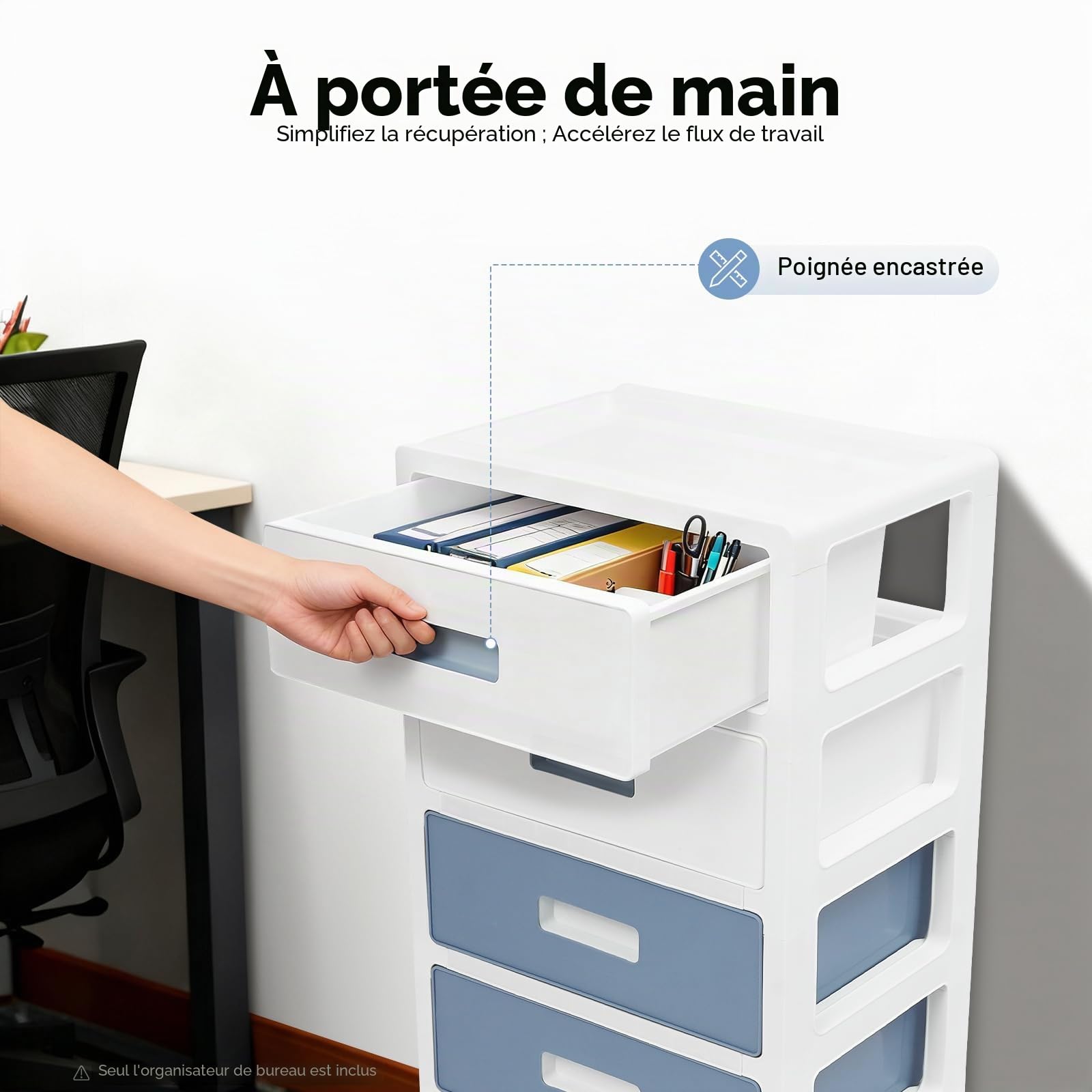 Meuble de rangement à 6 tiroirs, en plastique, avec roulettes, tour de rangement avec tiroirs et roulettes pour chambre à coucher, bureau