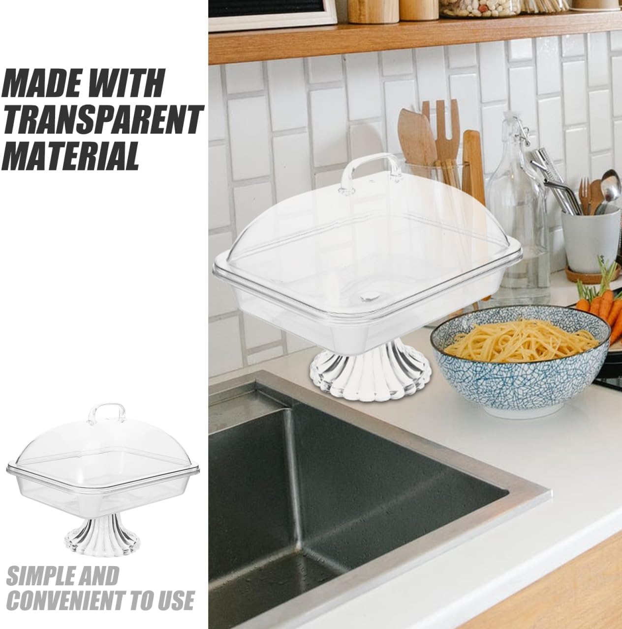 1 Set Clear Cake Stand with Lid Cake Stand with Acrylic Dome Rectangular Serving Platter Cake Plate Display Stand with Cover for Baking - Image 7