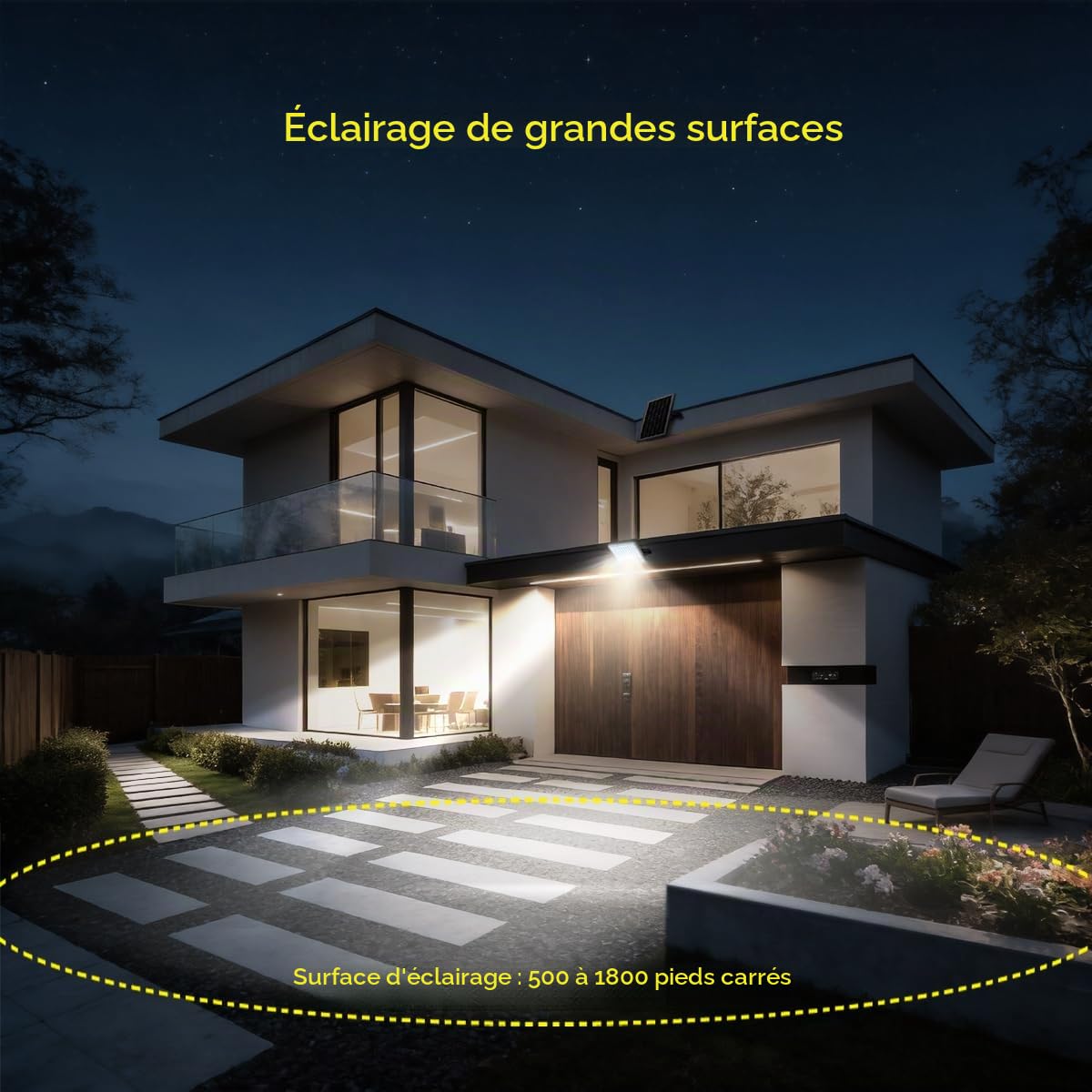 YACAISI Lumières d'inondation solaires extérieures imperméables, 10000Mah solaire alimenté à l'extérieur de la lumière de rue, éclairage commercial de sécurité du crépuscule à l'aube