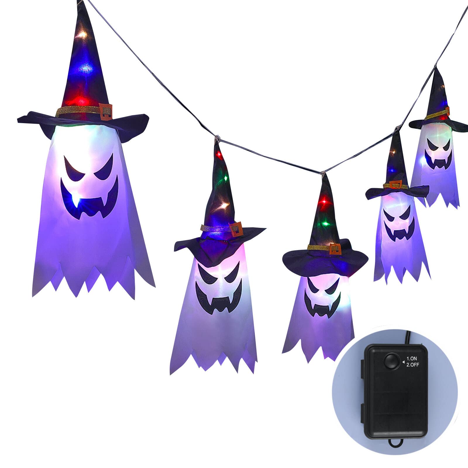 5PCS Witch Hat Light Ghost Wizard Hat Shaped LED Ghost Lamp Battery-ed Flashing Witch Ghost Light Garden Decorative Ghost Lights for Party Bar Outdoor Decor