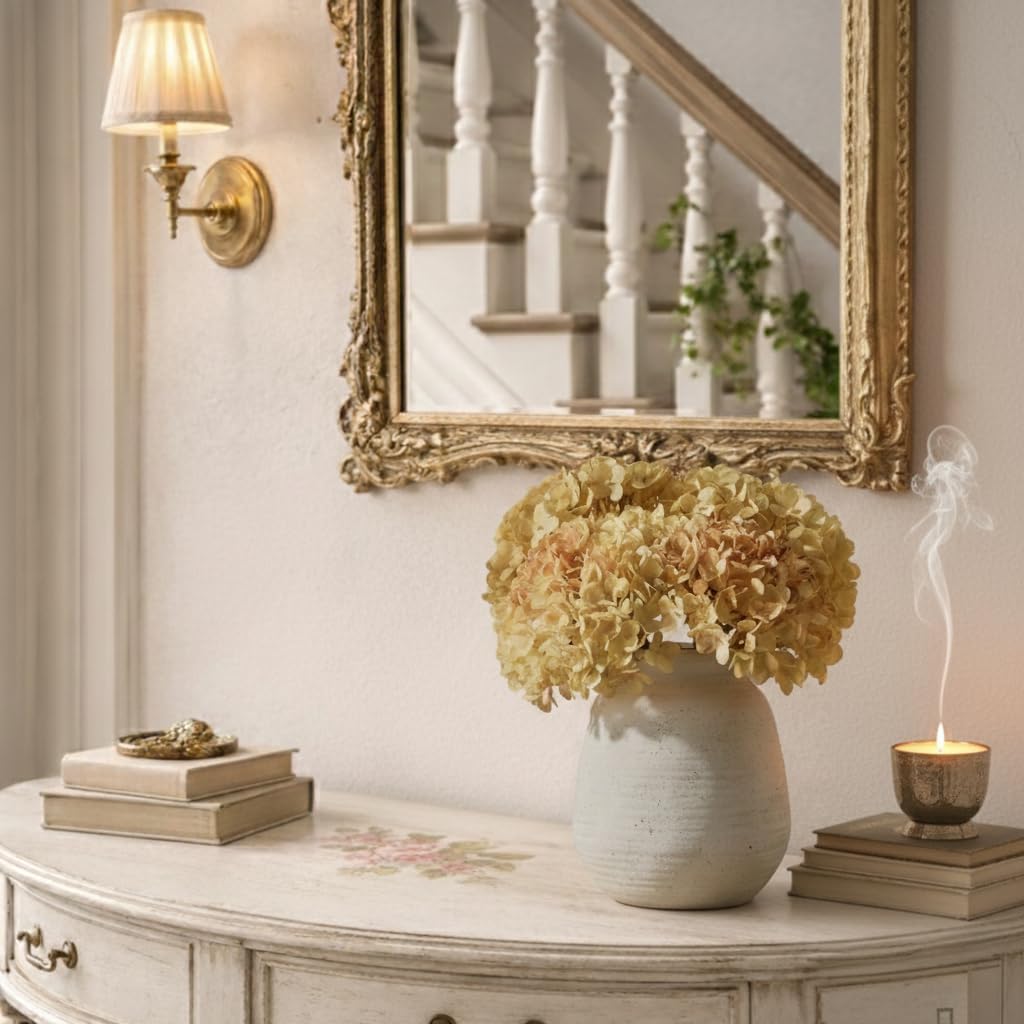 SIDUCAL Ceramic Rustic Farmhouse Vase | 7.3 Inch Pottery Decorative Flower for Home Decor | Sand Glaze Finish Boho Vase for Table, Living Room, Bathroom Decoration, Shelf Decor, Mantel, White