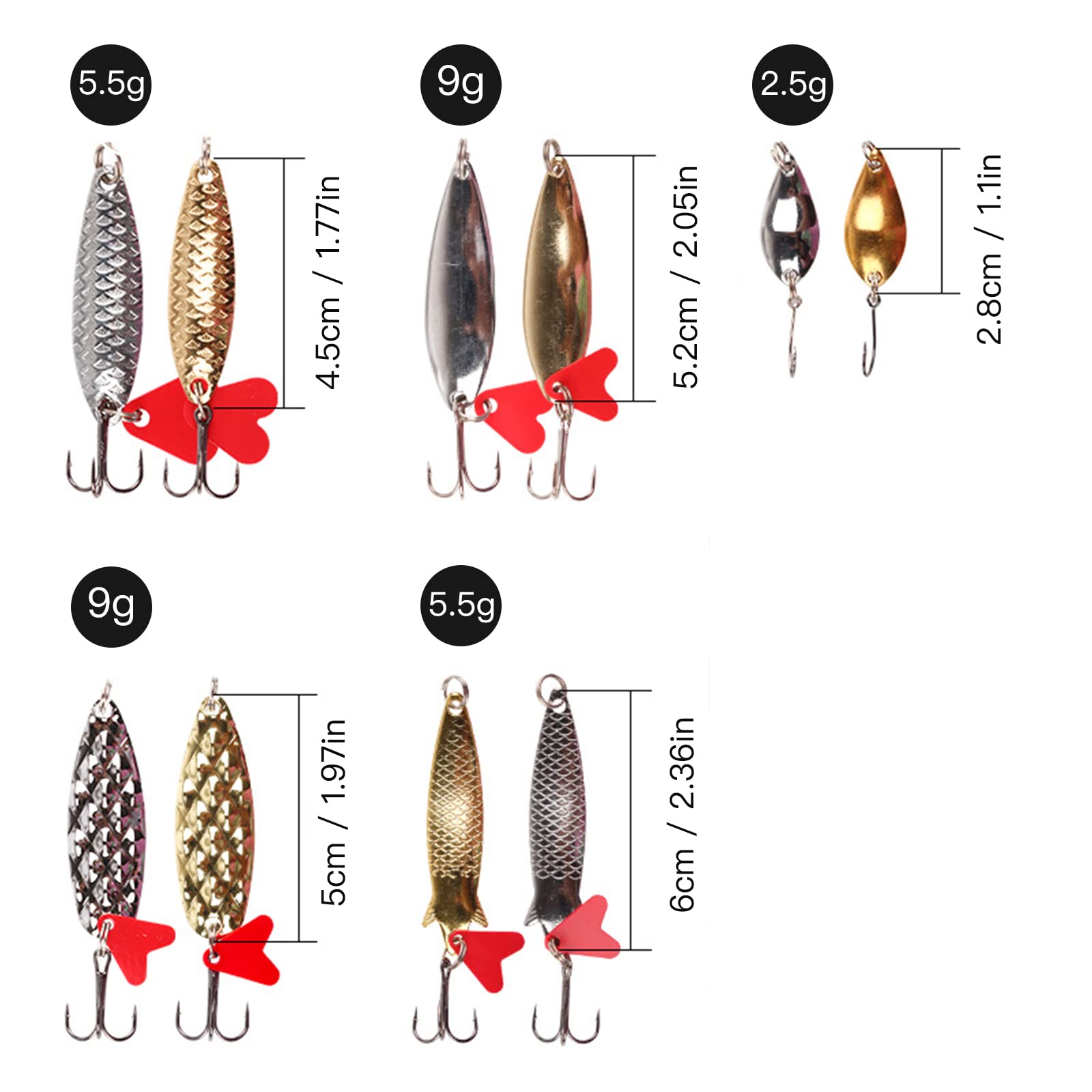 XVZ Set de Cebos de Pesca, 10pcs Cucharas de Pesca de Metal Spinner / Wobbler Kit de cebo con gancho duro Popper cebos para la lubina trucha lucio de agua dulce y la pesca marítima