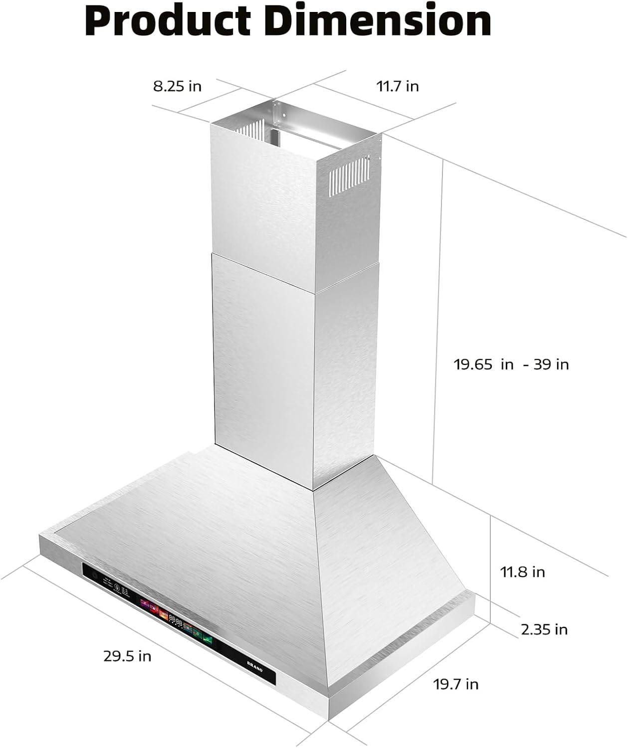 BRANO 36-inch Wall Mount Range Hood 900 CFM with Voice/Gesture/Touch Control, Kitchen Hood Vent with 4 Speed Exhaust Fan, Ducted/Ductless Convertible