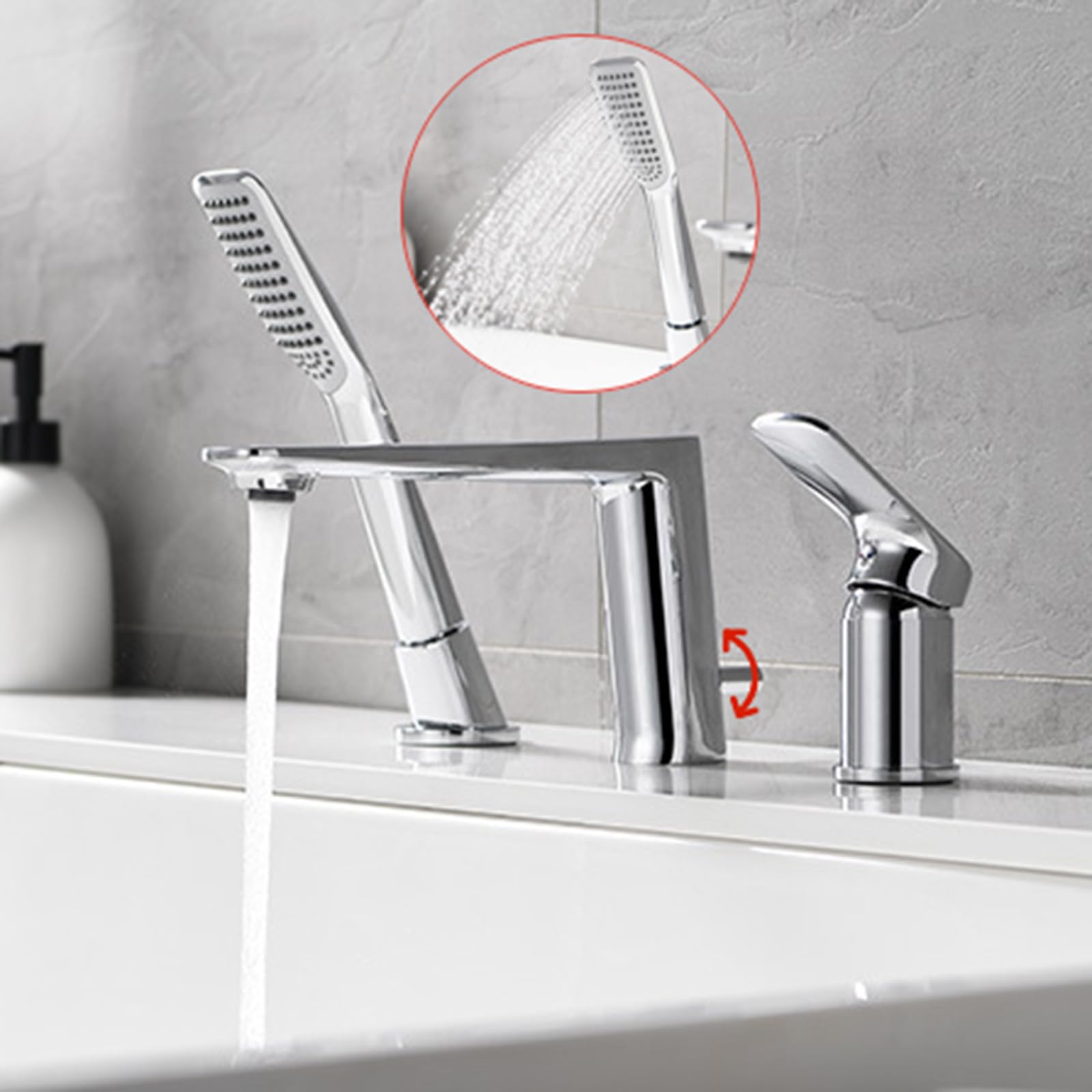 Conjunto de Grifería de Baño de 3 Orificios Agua Fría Y Caliente Latón Cromado Grifo Mezclador para Bañera con Ducha