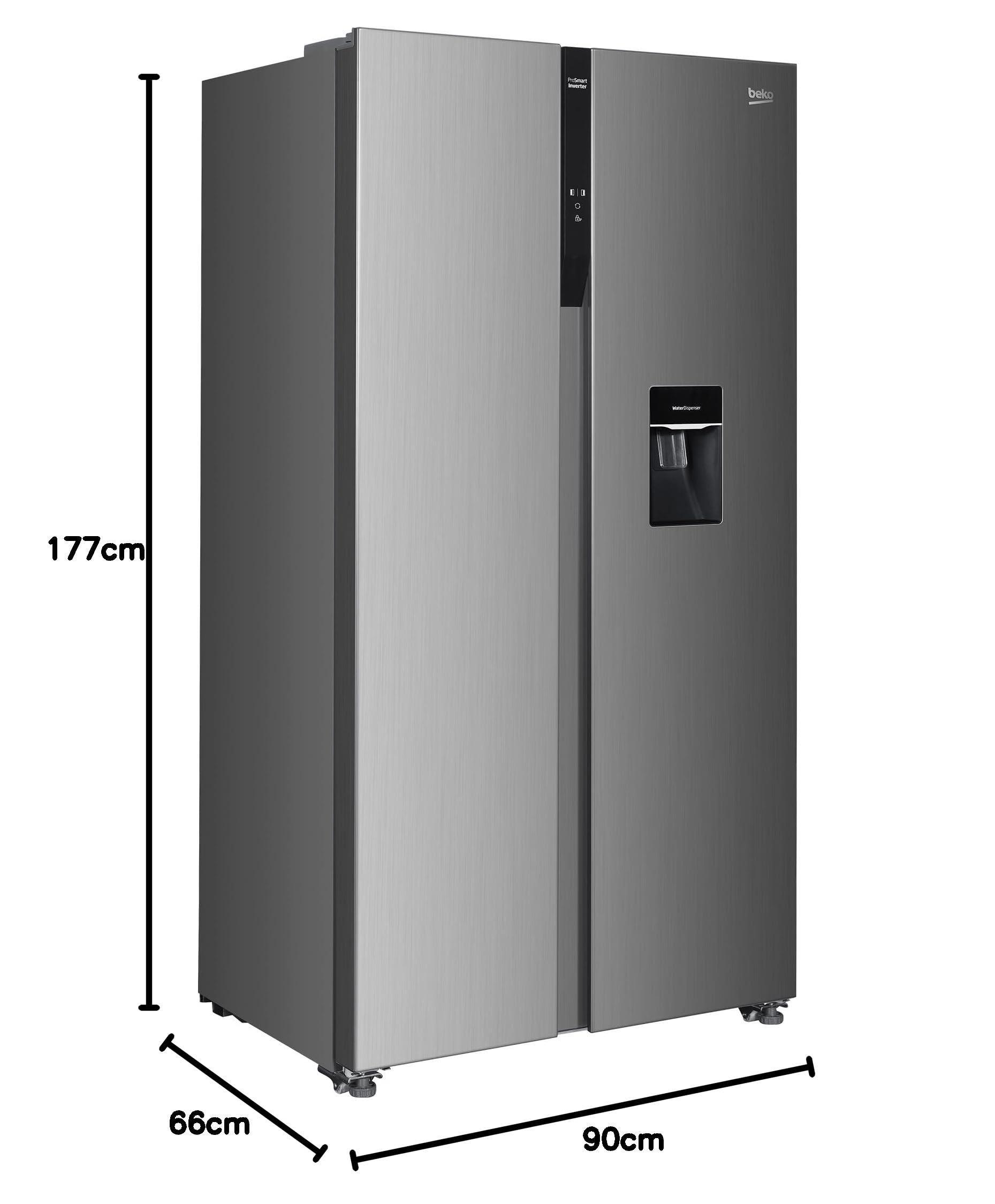 Beko GNO5322WDXPN Side-by-Side, Kühlschrank, Gefrierschrank, 532 l Gesamtvolumen, 347 Liter Kühlbereich, 185 Liter Gefrierbereich, Multifunktionsdisplay, NoFrost, Wasserspender, Edelstahl