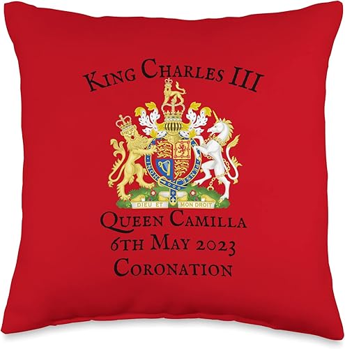 Miniatura 4 de King Charles and Camilla Royal Coronation 2023 - Almohada con escudo de brazos, 18 x 18 pulgadas, multicolor