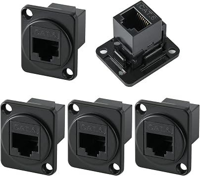 5PCS Panel Mounting RJ45 Cat6 8P8C Ethernet Connector Black Zinc Alloy Housing Double Head Coupler Adapter Female to Female Extension Adapter