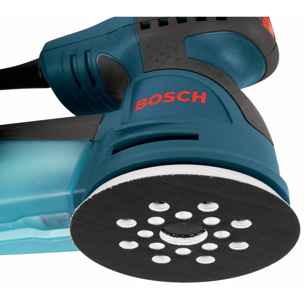 BOSCH ROS20VSK - Lijadora de palma de 2.5 amperios y 5 pulgadas. Kit de lijadora/pulidora orbital aleatoria de velocidad variable con cable con colector de polvo y funda de transporte rígida