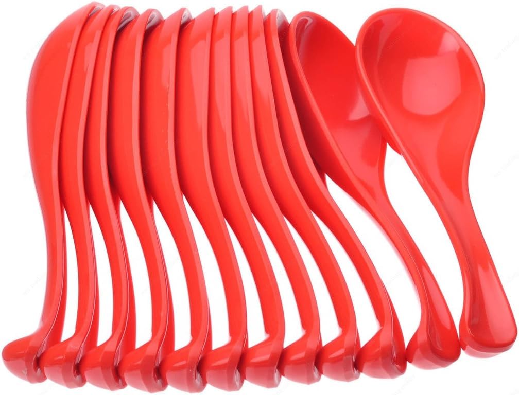TrueCraftware- 1 oz Asian Soup Spoon Orange Color Melamine Set of 12- Break-Resistant Soup Spoons Table Spoons Ramen Spoons Japanese Soup Spoons for Dumpling Miso Pho Wonton Noodles