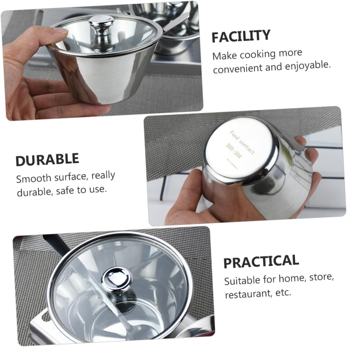 250ml 304 Stainless Steel Seasoning Pot with Lid, Household Kitchen Condiment Container, Spice Storage Jar for Cooking and Dining