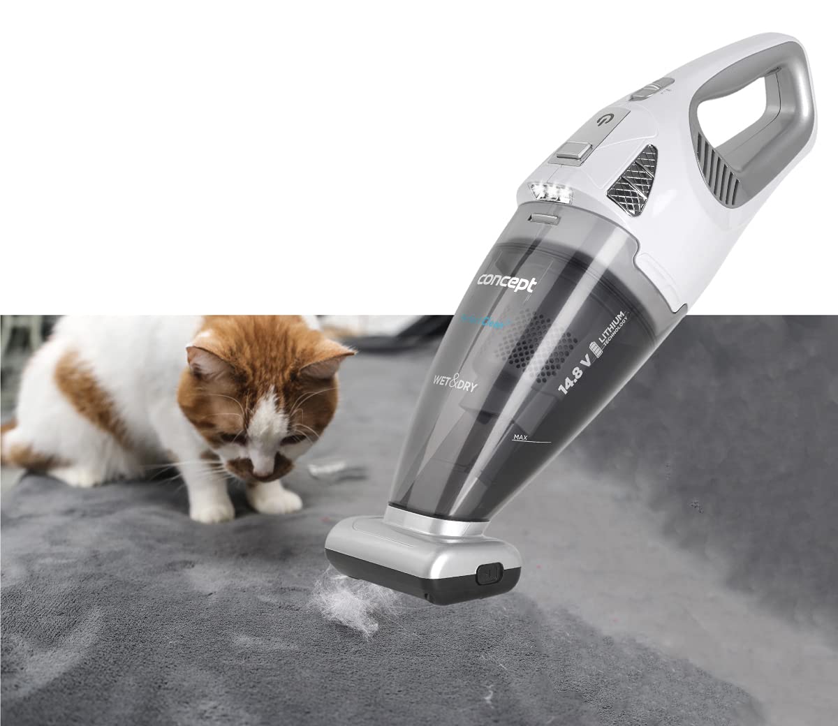 CONCEPT Hausgeräte Concept VP4370 Clean-Aspiradora de Mano (14,8 V, húmedo), Blanco