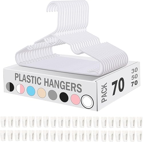 70 perchas de plástico con clips, perchas apilables antideslizantes, perchas para ropa, pantalones, perchas para adultos que ahorran espacio,