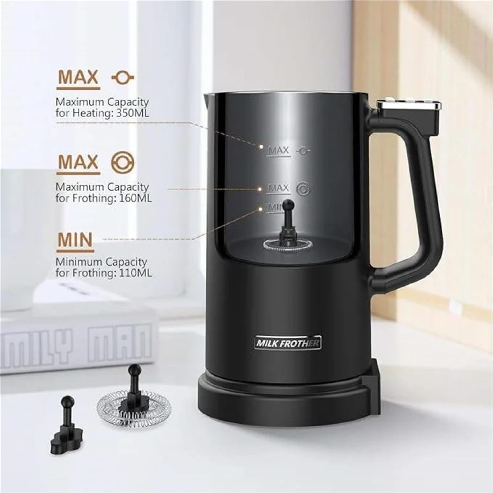 350 Ml/11,8 uncji Elektryczny spieniacz do mleka Automatyczny Spieniacz Do Mleka Gorący/Zimny Kontrola Temperatury Do Kawy Mlecznej, Cappuccino, Czekolada I Gorąca Czekolada
