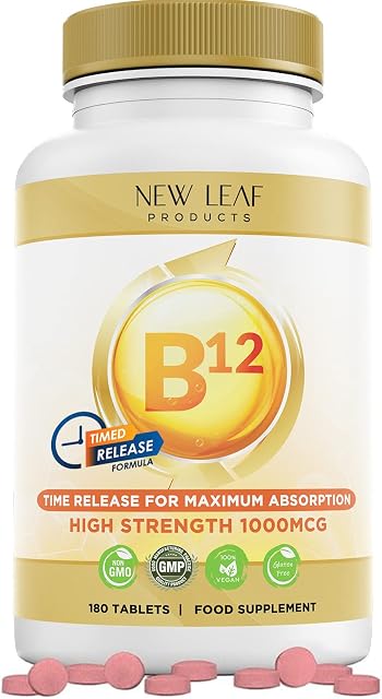Vitamin B12 Tablets 1000mcg (6 Months Supply) Slow Release Formula for Max Absorption - High Strength Vegan B12 Supplement - Contributes to The Reduction of Tiredness and Fatigue & Immune Support