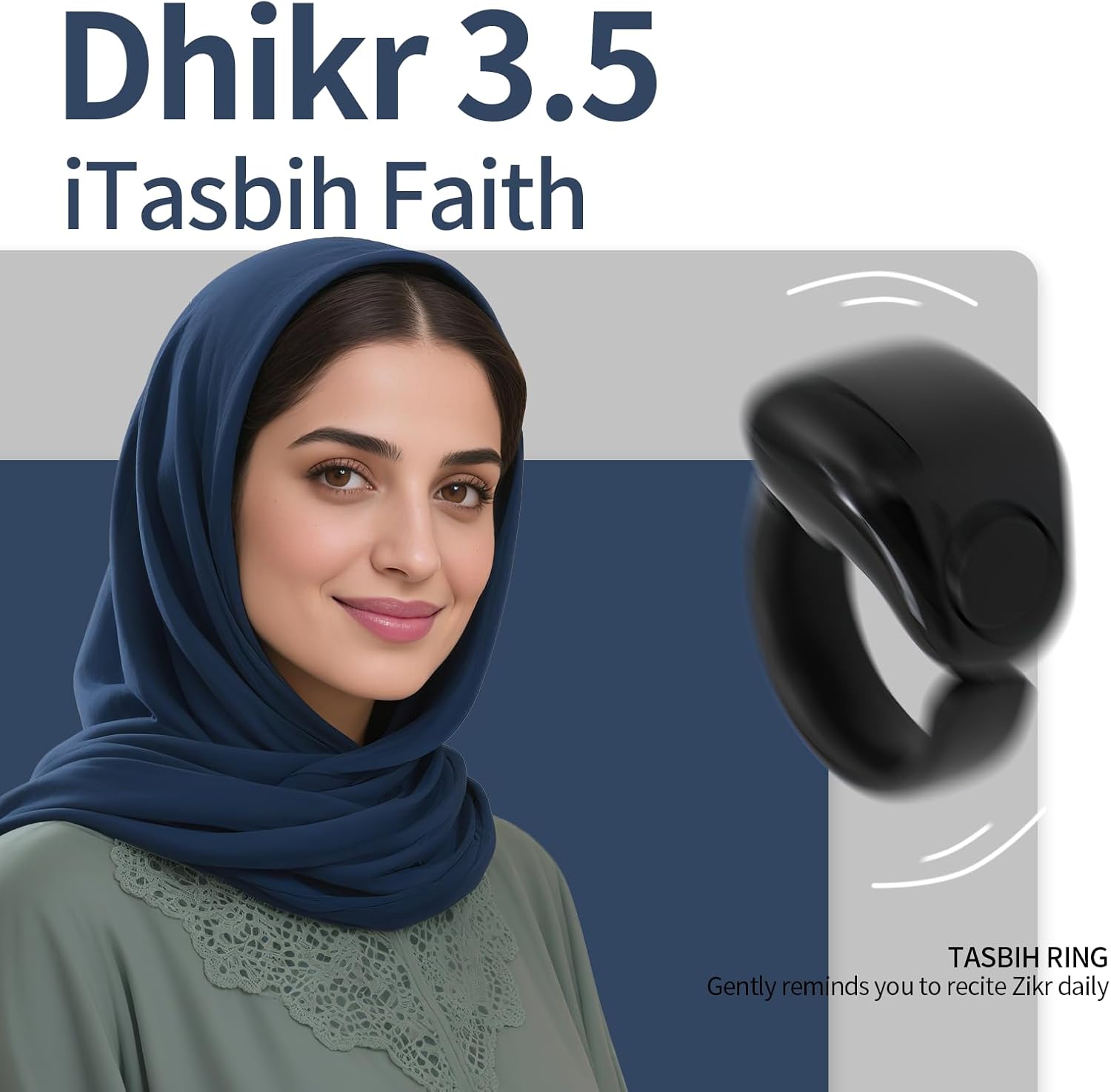 Zikr Smart Ring,Adjustable Ring Finger Counter, Tasbeeh Counters, Prayer Direction Indicator Guide,5 Azan Alarm Clock, APP Support Eid al-Fitr Eid al-Adha Ramadan Gift for Muslims (Black -20mm&22mm)
