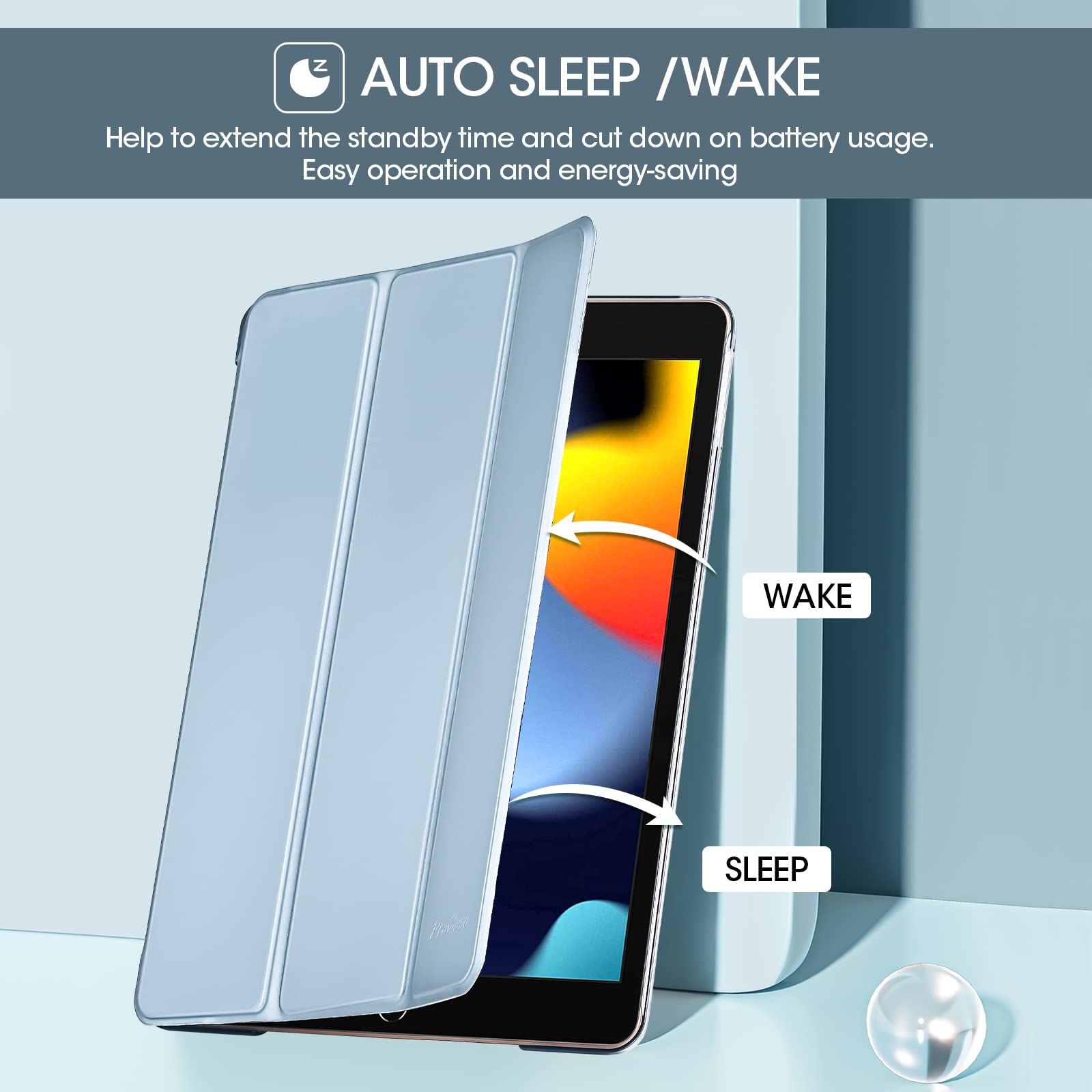 ProCase Cover per iPad 9 2021/8 2020/7 2019/iPad 10.2” Custodia[A2602 A2603 A2604 A2605 A2270 A2428 A2429 A2430 A2197 A2198 A2200], Smart Cover Sottile Leggero Traslucida Smerigliata -Azul Celeste