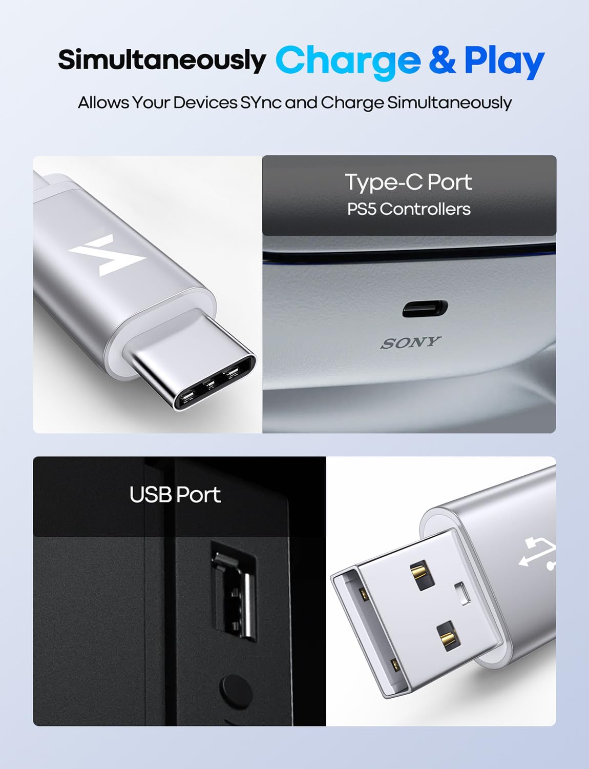 PS5 USB-C-Ladekabel, 3 m, 2 Stück, langes PS5-Controller-Ladekabel, 3 m, USB-A-auf-USBC-Kabel für Sony PlayStation 5/PS5 Pro/PS5 Controller, Xbox Series X/Series S Controller