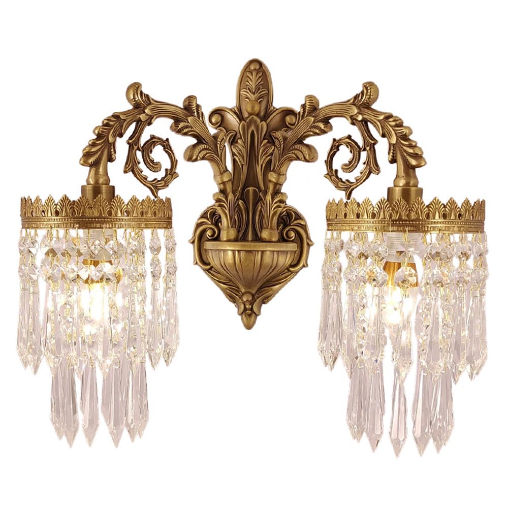 KBUUKYYXouy Chandeliers Ceiling Light Crystal Vintage Brass Wall Sconces 2-Lights with Crystal Lampshade Double ed Wall Lamp for Bedroom Living Room Hallway Stairway Copper