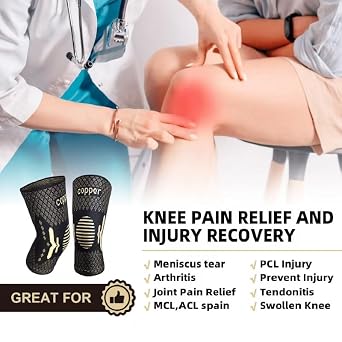 Lusenone Copper Knee Support for Women/Men 2 Pack - Best Knee Brace Compression Sleeve Support for Arthritis, Knee Pain, Meniscus Tear, ACL, MCL, Joint Pain Relief, Running, Sports, Squats