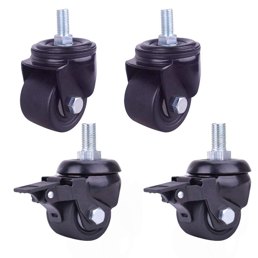 YUZGUHEY Heavy Duty Swivel Caster Wheels 4pcs, Nylon Industrial Furniture Castors with Threaded Stem M16x25mm, for Trolley(Brake+universal,2.5in)