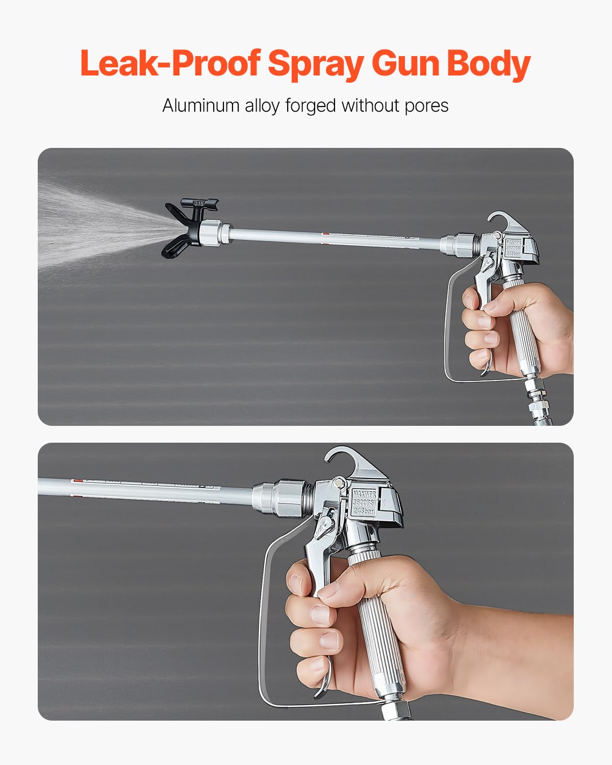 VEVOR Kit Pistola a Spruzzo Airless e Tubo Flessibile, Set Tubi Flessibili per Spruzzatore di Vernice Alta Pressione 248 Bar con 5 Ugelli, Giunto Girevole, Filtri, Tubo Flessibile, Aste di Prolunga