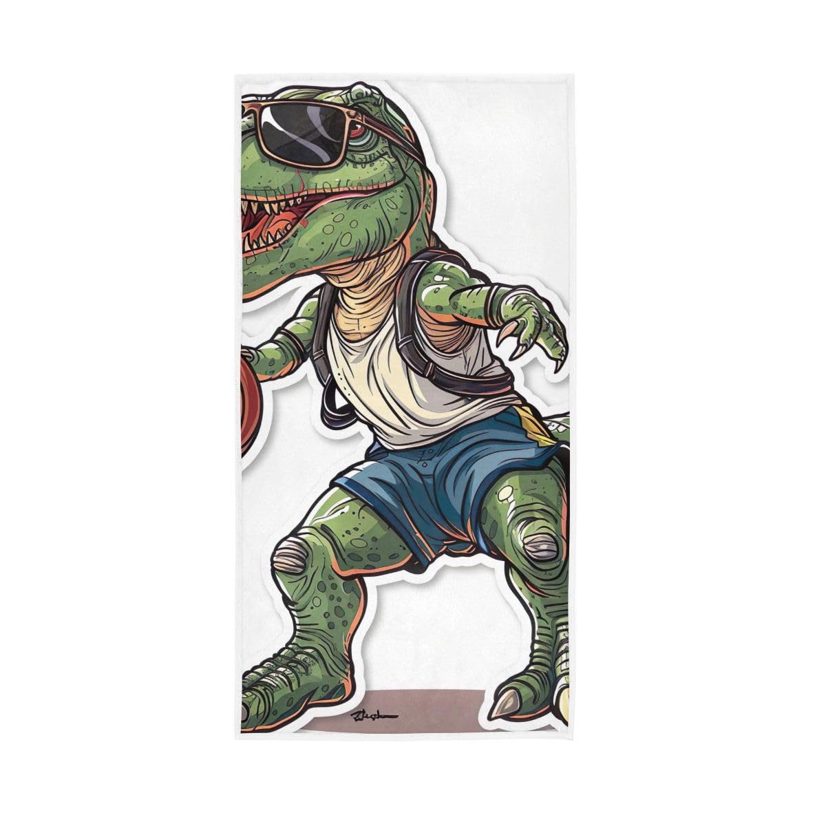 LSRCPD Dinosaur in Sports Uniform Hand Towel, Guest Hand Towels for Bathroom 15 x 30 Inches, Lightweight Towels