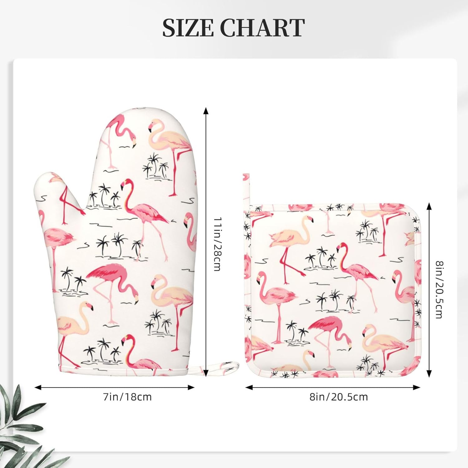Cute Pink Flamingo Oven Mitts and Pot Holders Sets, Home Silicone Heat Resistant BBQ Gloves for Kitchen Baking Cooking Grilling Microwave