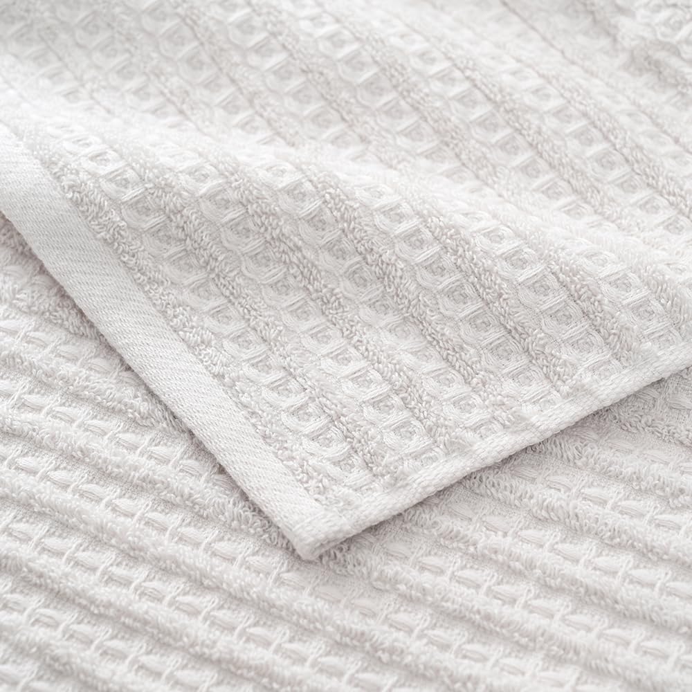 sense gnosis Light Grey Waffle Hand Towel Set of 2 Super Soft 100% Cotton Terry Striped Pattern Ultra Absorbent Hand Towel for Bathroom 13 x 29 Inch - Image 5