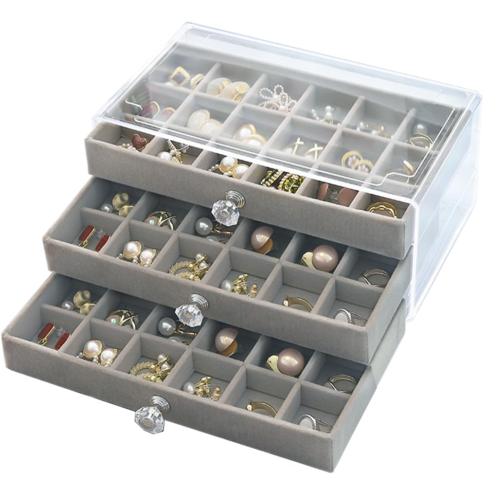SPAKOWN Estuche organizador de caja de aretes, vitrina, bandeja de almacenamiento de joyas de terciopelo transparente para aretes