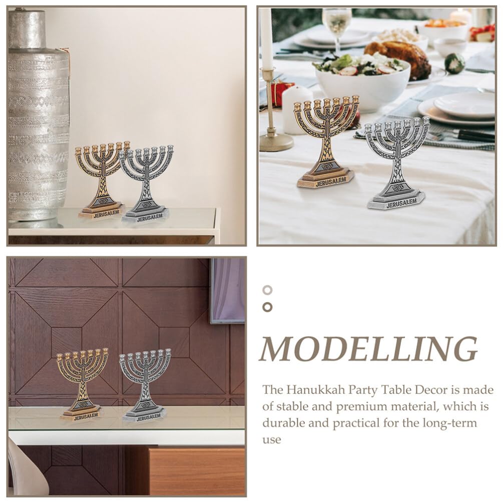 ABOOFAN 7 Branch Hanukkah Menorah Candle Holders, 4pcs Star of David Jewish Menorah Jerusalem Candlestick Vintage Taper Candle Holder for Jewish Holiday Party Centerpiece