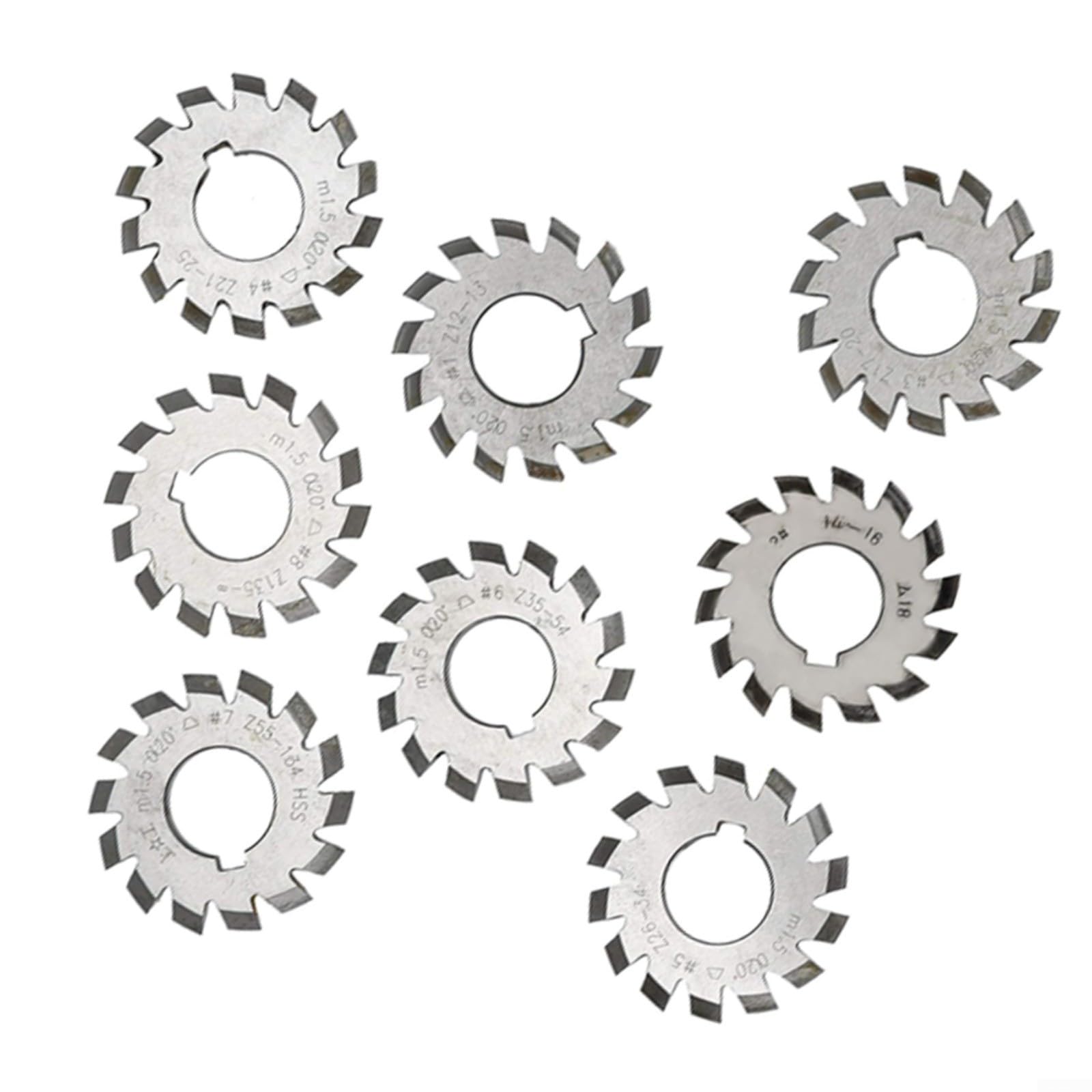 Juego de fresado de engranaje espiral M15 HSS 20 grados ángulo de presión de 22 mm de diámetro, para módulo de corte de engranajes cónicos 15 números 1-8