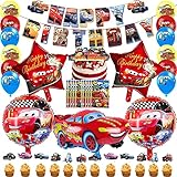VAVICRAP 71 Stück Cars Geburtstag Dekoration Set Cars Kindergeburtstag Deko Cars Thema Geburtstag Deko mit Geschenktüte Plastik für Dekorationen Themenpartys