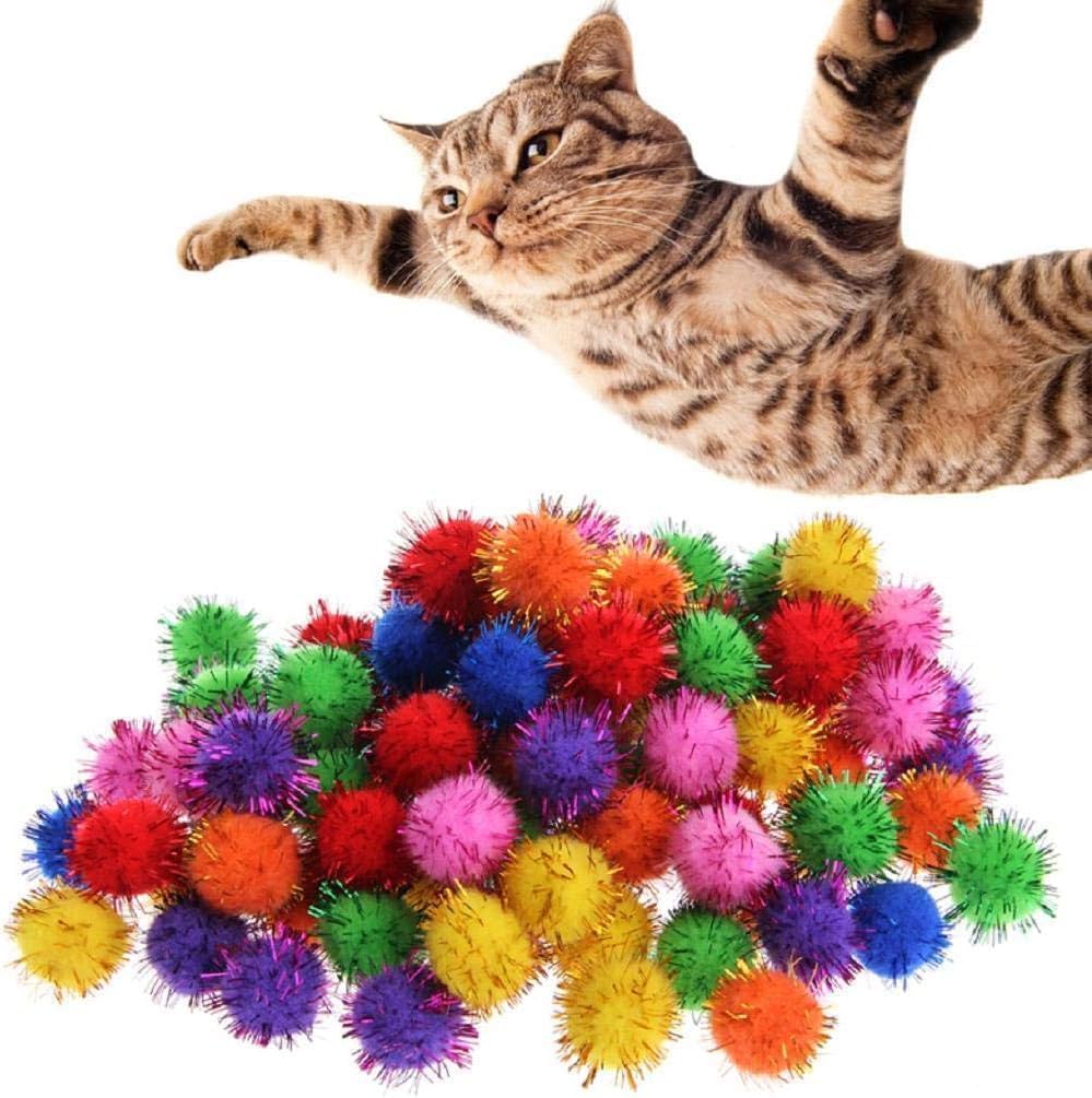 100 Pcs Glitter Tinsel Pom Poms Sparkle Balls for DIY Craft/Party Decoration/Cat (0.59 inch)