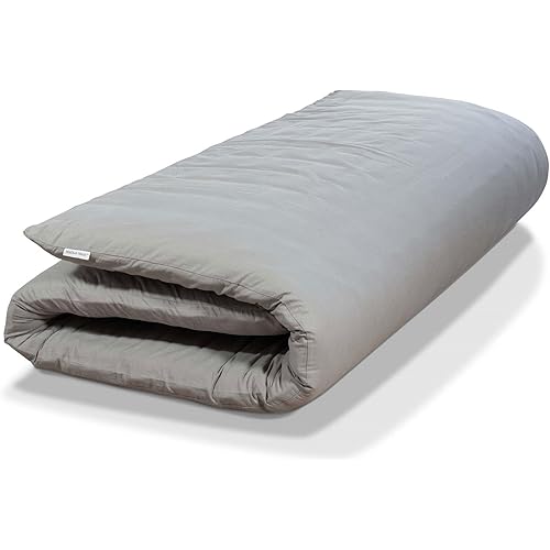 Japanese Futon Floor Mattress - Medium Firm Futon Mattress for Adults - Shikibuton - Foldable and Portable Japanese Bed with Premium Cotton Cover (Full, Grey)
