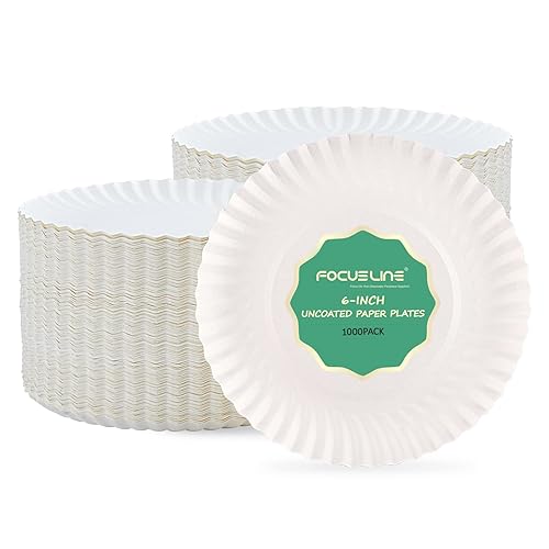 FOCUSLINE 6 Inch Paper Plates 1000 Count, White Paper Plates