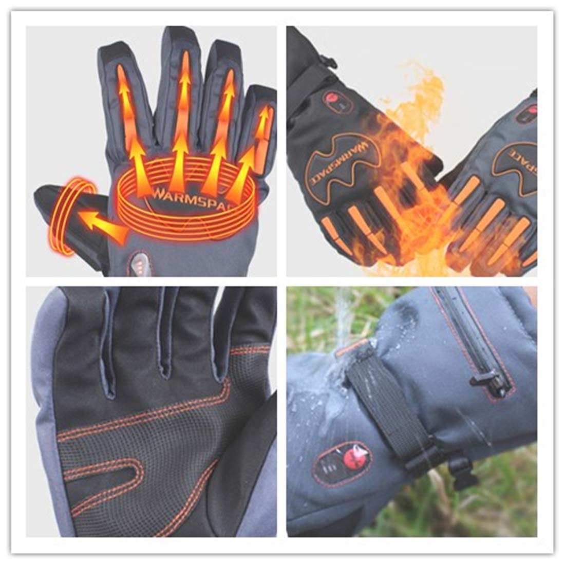 Electric Gloves Outdoor Sci Equitazione Ricarica Cinque Dita Riscaldamento Caldo Impermeabile Antivento Guanti Touch Screen,Black