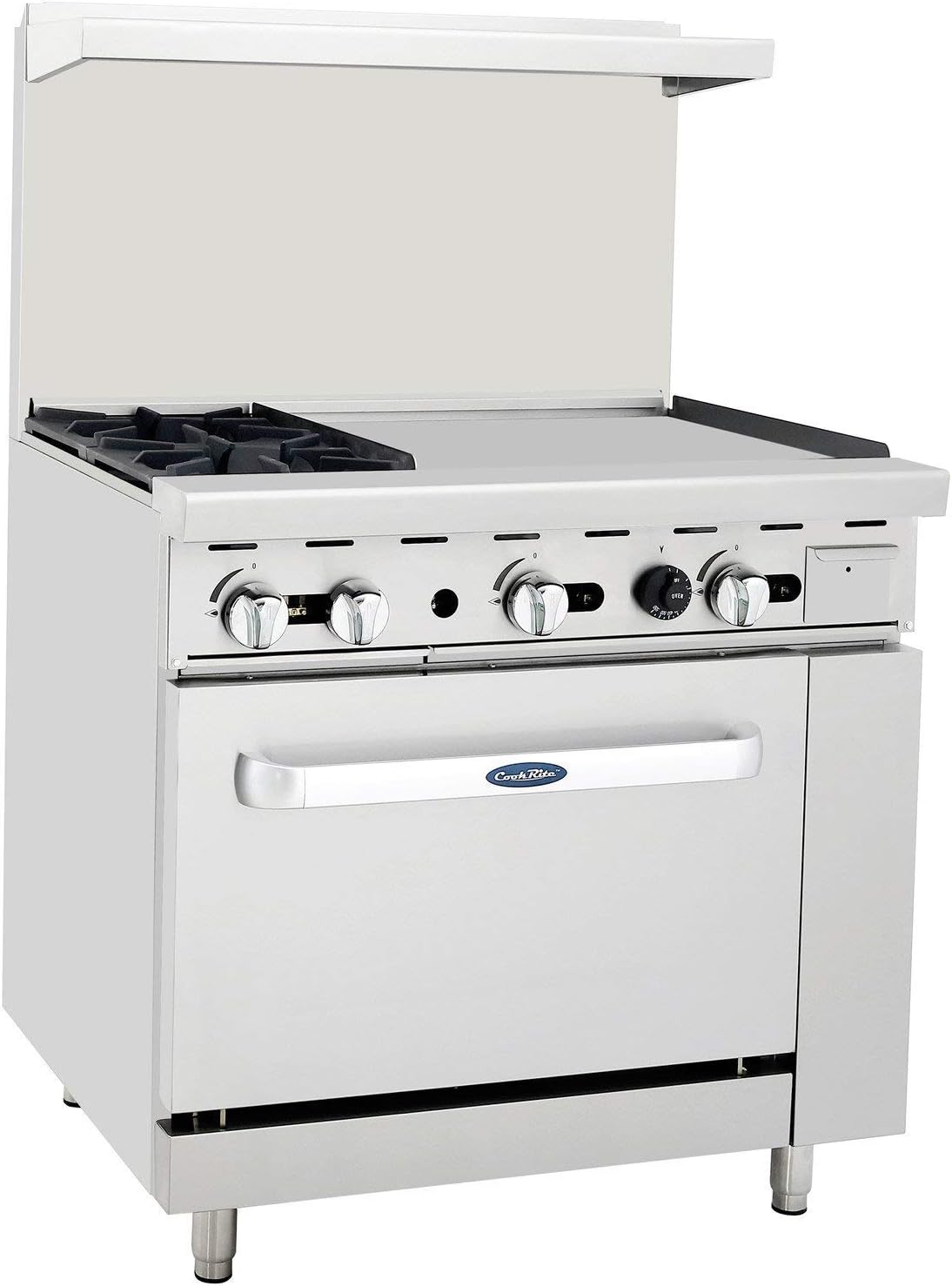 CookRite ATO-2B24G Commercial Restaurant 24 Manual Griddle 2 Burner Hotplates Natural Gas Range Cooks Standard Oven 36-125,000 BTU
