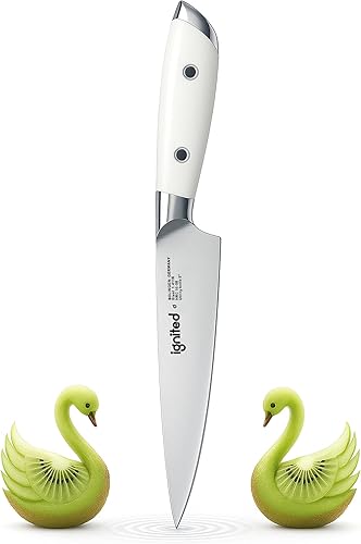 Cuchillo de pelar alemán de 5 pulgadas, cuchillo de cocina alemán 1.4116 de acero inoxidable para frutas y verduras, mango blanco marfil, cuchillo