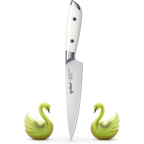 5 inch Paring Knife, German 1.4116 Stainless Steel Fruit Vegetable Peeling Knives, Ivory White Handle, Razor Sharp Small Kitchen Knife with Gift Box