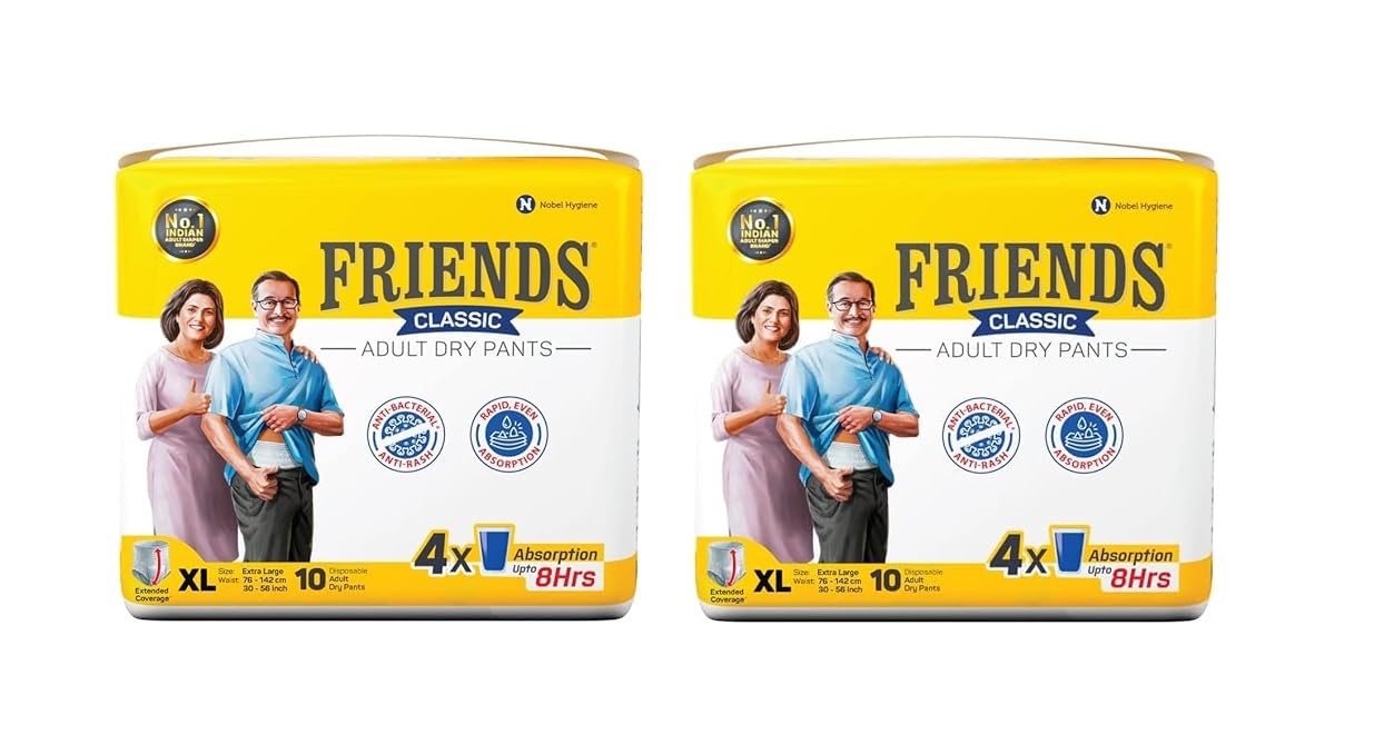 Friends Classic Adult Diapers Pants Style - 10 Count/Pack with odour lock and Anti-Bacterial Absorbent Core- Waist Size 30-56 inch ;76-142cm (Extra Large, 20 Count)-image-30