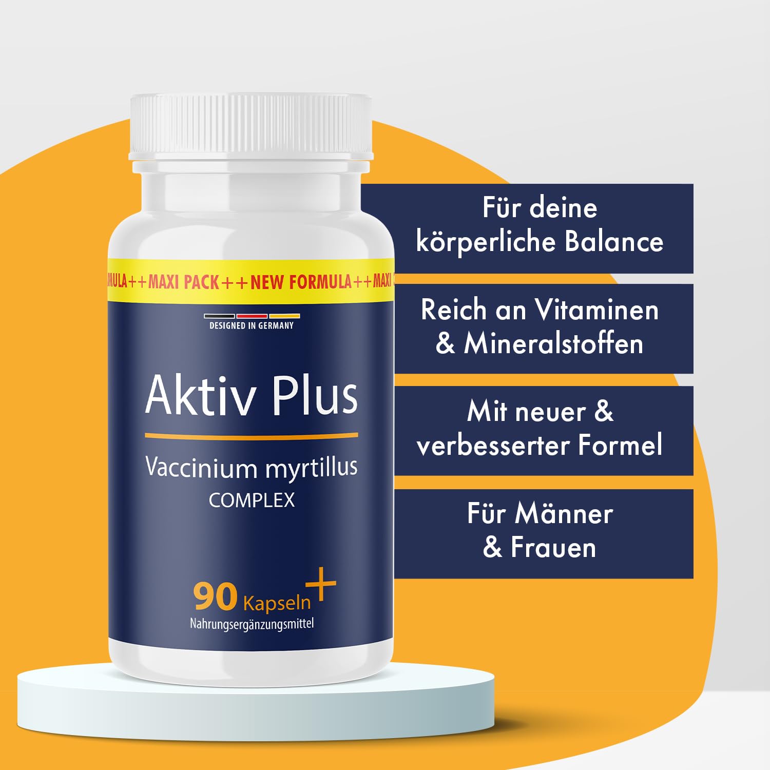 Aktiv Plus Kapseln | Bewährte Zutatenkombination - mit Pflanzenextrakten, Vitaminen und Mineralstoffen | 90 Kapseln Inhalt 3x