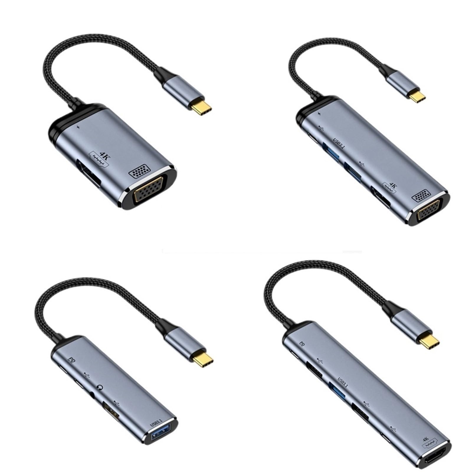 Rozdzielacz USB typu C na VGA DP 4K, kompatybilna z HDMI, adapter do laptopa z PD100W Gen2 RJ45 (B 6 w 1)