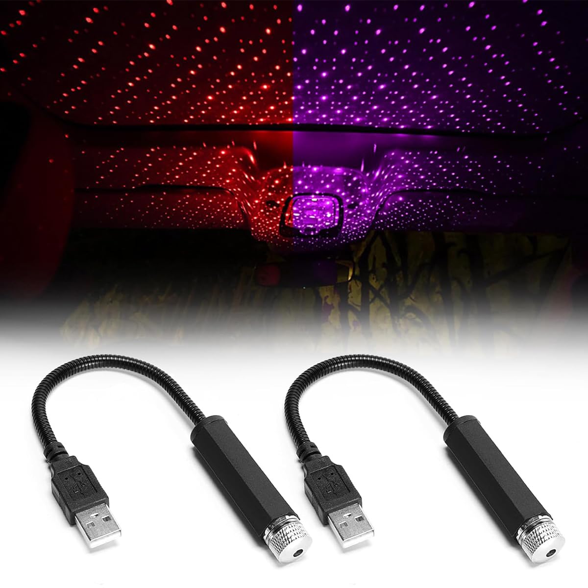 Alnicov 2PCS USB Car Star Night Lights Mini LED Projection Lamps Starry Sky Car Interior Lights Romantic Car Roof Lamps for Automobile Home Party - Image 2