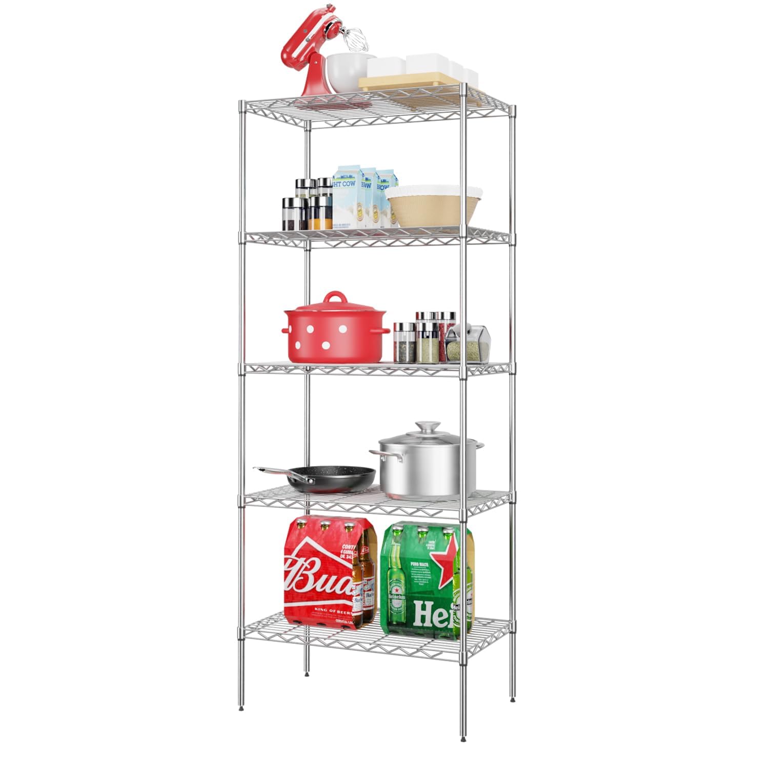 BestOffice 5 Tier Wire Shelving Unit Metal Shelf Organizer Heavy Duty Wire Rack Storage Unit Rack Utility for Bathroom Office Kitchen